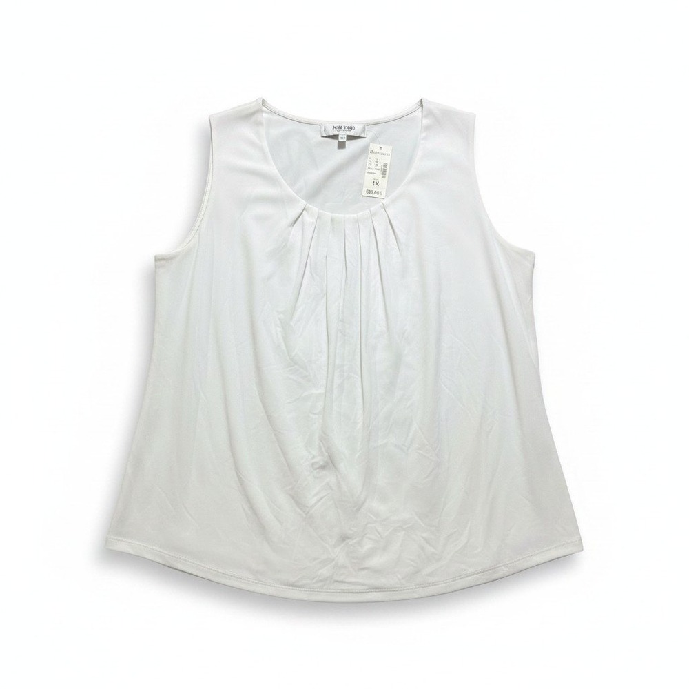 Jones Studio 1X White Tank Top Womens Sleeveless Pleated Neck Minimalist NWT